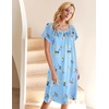 image:imageEkouaer Nightgown for Women Satin Silk Night Gown Loose Plus Size Sleepwear  Satin Silk Sleep Dress Loose Lounge Dress Short Sleeve Night Shirt Long Loungewear with bow for Wedding Party Sleep HomeBlue Flower