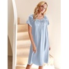 image:imageEkouaer Nightgown for Women Satin Silk Night Gown Loose Plus Size Sleepwear  Satin Silk Sleep Dress Loose Lounge Dress Short Sleeve Night Shirt Long Loungewear with bow for Wedding Party Sleep HomeBlue Vertical Stripes