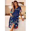 image:imageEkouaer Nightgowns for Women House Dress with Pockets Button Down Sleepshirt Short Sleeve Nightshirt Housecoat  Button Up Night GownsShort Sleeve HousecoatMoo Moos for Elderly WomenLabor and Delivery Gown for Pregnant and PostpartumNavy Flower