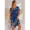 image:imageEkouaer Nightgowns for Women House Dress with Pockets Button Down Sleepshirt Short Sleeve Nightshirt Housecoat  Button Up Night GownsShort Sleeve HousecoatMoo Moos for Elderly WomenLabor and Delivery Gown for Pregnant and PostpartumNavy Flower