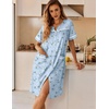 image:imageEkouaer Nightgowns for Women House Dress with Pockets Button Down Sleepshirt Short Sleeve Nightshirt Housecoat  Button Up Night GownsShort Sleeve HousecoatMoo Moos for Elderly WomenLabor and Delivery Gown for Pregnant and PostpartumBlue Daisy