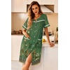 image:imageEkouaer Nightgowns for Women House Dress with Pockets Button Down Sleepshirt Short Sleeve Nightshirt Housecoat  Button Up Night GownsShort Sleeve HousecoatMoo Moos for Elderly WomenLabor and Delivery Gown for Pregnant and PostpartumGreen Flower