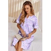 image:imageEkouaer Nightgowns for Women House Dress with Pockets Button Down Sleepshirt Short Sleeve Nightshirt Housecoat  Button Up Night GownsShort Sleeve HousecoatMoo Moos for Elderly WomenLabor and Delivery Gown for Pregnant and PostpartumPurple Floral