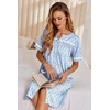 image:imageEkouaer Nightgowns for Women House Dress with Pockets Button Down Sleepshirt Short Sleeve Nightshirt Housecoat  Button Up Night GownsShort Sleeve HousecoatMoo Moos for Elderly WomenLabor and Delivery Gown for Pregnant and PostpartumBlue Floral