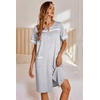 image:imageEkouaer Nightgowns for Women House Dress with Pockets Button Down Sleepshirt Short Sleeve Nightshirt Housecoat  Button Up Night GownsShort Sleeve HousecoatMoo Moos for Elderly WomenLabor and Delivery Gown for Pregnant and PostpartumGrey Srtiped
