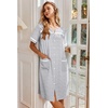 image:imageEkouaer Nightgowns for Women House Dress with Pockets Button Down Sleepshirt Short Sleeve Nightshirt Housecoat  Button Up Night GownsShort Sleeve HousecoatMoo Moos for Elderly WomenLabor and Delivery Gown for Pregnant and PostpartumGrey Srtiped