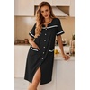 image:imageEkouaer Nightgowns for Women House Dress with Pockets Button Down Sleepshirt Short Sleeve Nightshirt Housecoat  Button Up Night GownsShort Sleeve HousecoatMoo Moos for Elderly WomenLabor and Delivery Gown for Pregnant and PostpartumBlack