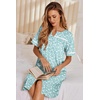 image:imageEkouaer Nightgowns for Women House Dress with Pockets Button Down Sleepshirt Short Sleeve Nightshirt Housecoat  Button Up Night GownsShort Sleeve HousecoatMoo Moos for Elderly WomenLabor and Delivery Gown for Pregnant and PostpartumGreen Floral