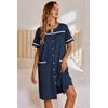 image:imageEkouaer Nightgowns for Women House Dress with Pockets Button Down Sleepshirt Short Sleeve Nightshirt Housecoat  Button Up Night GownsShort Sleeve HousecoatMoo Moos for Elderly WomenLabor and Delivery Gown for Pregnant and PostpartumNavy