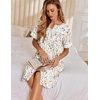 image:imageEkouaer Nightgowns for Women House Dress with Pockets Button Down Sleepshirt Short Sleeve Nightshirt Housecoat  Button Up Night GownsShort Sleeve HousecoatMoo Moos for Elderly WomenLabor and Delivery Gown for Pregnant and PostpartumWhite Flowers