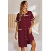 image:imageEkouaer Nightgowns for Women House Dress with Pockets Button Down Sleepshirt Short Sleeve Nightshirt Housecoat  Button Up Night GownsShort Sleeve HousecoatMoo Moos for Elderly WomenLabor and Delivery Gown for Pregnant and PostpartumWine Red
