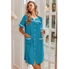 image:imageEkouaer Nightgowns for Women House Dress with Pockets Button Down Sleepshirt Short Sleeve Nightshirt Housecoat  Button Up Night GownsShort Sleeve HousecoatMoo Moos for Elderly WomenLabor and Delivery Gown for Pregnant and PostpartumBlue Green