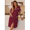 image:imageEkouaer Nightgowns for Women House Dress with Pockets Button Down Sleepshirt Short Sleeve Nightshirt Housecoat  Button Up Night GownsShort Sleeve HousecoatMoo Moos for Elderly WomenLabor and Delivery Gown for Pregnant and PostpartumWine Red