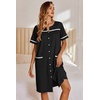 image:imageEkouaer Nightgowns for Women House Dress with Pockets Button Down Sleepshirt Short Sleeve Nightshirt Housecoat  Button Up Night GownsShort Sleeve HousecoatMoo Moos for Elderly WomenLabor and Delivery Gown for Pregnant and PostpartumBlack