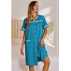 image:imageEkouaer Nightgowns for Women House Dress with Pockets Button Down Sleepshirt Short Sleeve Nightshirt Housecoat  Button Up Night GownsShort Sleeve HousecoatMoo Moos for Elderly WomenLabor and Delivery Gown for Pregnant and PostpartumBlue Green