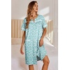 image:imageEkouaer Nightgowns for Women House Dress with Pockets Button Down Sleepshirt Short Sleeve Nightshirt Housecoat  Button Up Night GownsShort Sleeve HousecoatMoo Moos for Elderly WomenLabor and Delivery Gown for Pregnant and PostpartumGreen Floral