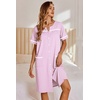 image:imageEkouaer Nightgowns for Women House Dress with Pockets Button Down Sleepshirt Short Sleeve Nightshirt Housecoat  Button Up Night GownsShort Sleeve HousecoatMoo Moos for Elderly WomenLabor and Delivery Gown for Pregnant and PostpartumPink Striped