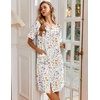 image:imageEkouaer Nightgowns for Women House Dress with Pockets Button Down Sleepshirt Short Sleeve Nightshirt Housecoat  Button Up Night GownsShort Sleeve HousecoatMoo Moos for Elderly WomenLabor and Delivery Gown for Pregnant and PostpartumWhite Flowers