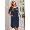 image:imageEkouaer Nightgowns for Women House Dress with Pockets Button Down Sleepshirt Short Sleeve Nightshirt Housecoat  Button Up Night GownsShort Sleeve HousecoatMoo Moos for Elderly WomenLabor and Delivery Gown for Pregnant and PostpartumNavy