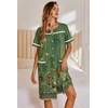 image:imageEkouaer Nightgowns for Women House Dress with Pockets Button Down Sleepshirt Short Sleeve Nightshirt Housecoat  Button Up Night GownsShort Sleeve HousecoatMoo Moos for Elderly WomenLabor and Delivery Gown for Pregnant and PostpartumGreen Flower