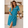 image:imageEkouaer Nightgowns for Women House Dress with Pockets Button Down Sleepshirt Short Sleeve Nightshirt Housecoat  Button Up Night GownsShort Sleeve HousecoatMoo Moos for Elderly WomenLabor and Delivery Gown for Pregnant and PostpartumBlue Green