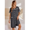 image:imageEkouaer Nightgowns for Women House Dress with Pockets Button Down Sleepshirt Short Sleeve Nightshirt Housecoat  Button Up Night GownsShort Sleeve HousecoatMoo Moos for Elderly WomenLabor and Delivery Gown for Pregnant and PostpartumDark Grey