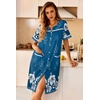 image:imageEkouaer Nightgowns for Women House Dress with Pockets Button Down Sleepshirt Short Sleeve Nightshirt Housecoat  Button Up Night GownsShort Sleeve HousecoatMoo Moos for Elderly WomenLabor and Delivery Gown for Pregnant and PostpartumBlue Green Flower