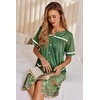 image:imageEkouaer Nightgowns for Women House Dress with Pockets Button Down Sleepshirt Short Sleeve Nightshirt Housecoat  Button Up Night GownsShort Sleeve HousecoatMoo Moos for Elderly WomenLabor and Delivery Gown for Pregnant and PostpartumGreen Flower
