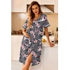 image:imageEkouaer Nightgowns for Women House Dress with Pockets Button Down Sleepshirt Short Sleeve Nightshirt Housecoat  Button Up Night GownsShort Sleeve HousecoatMoo Moos for Elderly WomenLabor and Delivery Gown for Pregnant and PostpartumGrey Floral