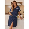 image:imageEkouaer Nightgowns for Women House Dress with Pockets Button Down Sleepshirt Short Sleeve Nightshirt Housecoat  Button Up Night GownsShort Sleeve HousecoatMoo Moos for Elderly WomenLabor and Delivery Gown for Pregnant and PostpartumNavy