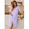 image:imageEkouaer Nightgowns for Women House Dress with Pockets Button Down Sleepshirt Short Sleeve Nightshirt Housecoat  Button Up Night GownsShort Sleeve HousecoatMoo Moos for Elderly WomenLabor and Delivery Gown for Pregnant and PostpartumPurple Floral