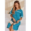 image:imageEkouaer Nightgowns for Women House Dress with Pockets Button Down Sleepshirt Short Sleeve Nightshirt Housecoat  Button Up Night GownsShort Sleeve HousecoatMoo Moos for Elderly WomenLabor and Delivery Gown for Pregnant and PostpartumBlue Green