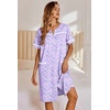 image:imageEkouaer Nightgowns for Women House Dress with Pockets Button Down Sleepshirt Short Sleeve Nightshirt Housecoat  Button Up Night GownsShort Sleeve HousecoatMoo Moos for Elderly WomenLabor and Delivery Gown for Pregnant and PostpartumPurple Floral