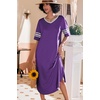 image:imageEkouaer Nightgowns for Women Long Nightgown Plus Size Moo Moos House Dress  Color Block Sleep Dress Short Sleeve Sleepwear V Neck Loungewear Oversized Lounge Dress M5XL Daily Wear Sleep HomePurple