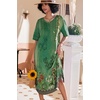 image:imageEkouaer Nightgowns for Women Long Nightgown Plus Size Moo Moos House Dress  Color Block Sleep Dress Short Sleeve Sleepwear V Neck Loungewear Oversized Lounge Dress M5XL Daily Wear Sleep HomeGreen Ethnic Style
