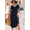 image:imageEkouaer Nightgowns for Women Long Nightgown Plus Size Moo Moos House Dress  Color Block Sleep Dress Short Sleeve Sleepwear V Neck Loungewear Oversized Lounge Dress M5XL Daily Wear Sleep HomeNavy Blue
