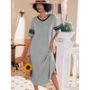 image:imageEkouaer Nightgowns for Women Long Nightgown Plus Size Moo Moos House Dress  Color Block Sleep Dress Short Sleeve Sleepwear V Neck Loungewear Oversized Lounge Dress M5XL Daily Wear Sleep HomeLight Grey