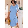 image:imageEkouaer Nightgowns for Women Long Nightgown Plus Size Moo Moos House Dress  Color Block Sleep Dress Short Sleeve Sleepwear V Neck Loungewear Oversized Lounge Dress M5XL Daily Wear Sleep HomeLight Blue