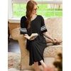 image:imageEkouaer Nightgowns for Women Long Nightgown Plus Size Moo Moos House Dress  Color Block Sleep Dress Short Sleeve Sleepwear V Neck Loungewear Oversized Lounge Dress M5XL Daily Wear Sleep HomeBlack