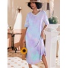 image:imageEkouaer Nightgowns for Women Long Nightgown Plus Size Moo Moos House Dress  Color Block Sleep Dress Short Sleeve Sleepwear V Neck Loungewear Oversized Lounge Dress M5XL Daily Wear Sleep HomePurple Tie Dye