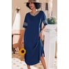 image:imageEkouaer Nightgowns for Women Long Nightgown Plus Size Moo Moos House Dress  Color Block Sleep Dress Short Sleeve Sleepwear V Neck Loungewear Oversized Lounge Dress M5XL Daily Wear Sleep HomeDeep Blue