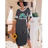 image:imageEkouaer Nightgowns for Women Long Nightgown Plus Size Moo Moos House Dress  Color Block Sleep Dress Short Sleeve Sleepwear V Neck Loungewear Oversized Lounge Dress M5XL Daily Wear Sleep HomeGrey Rainbow