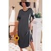 image:imageEkouaer Nightgowns for Women Long Nightgown Plus Size Moo Moos House Dress  Color Block Sleep Dress Short Sleeve Sleepwear V Neck Loungewear Oversized Lounge Dress M5XL Daily Wear Sleep HomeDark Grey
