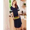 image:imageEkouaer Nightgowns for Women Long Nightgown Plus Size Moo Moos House Dress  Color Block Sleep Dress Short Sleeve Sleepwear V Neck Loungewear Oversized Lounge Dress M5XL Daily Wear Sleep HomeNavy Blue