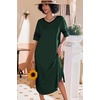 image:imageEkouaer Nightgowns for Women Long Nightgown Plus Size Moo Moos House Dress  Color Block Sleep Dress Short Sleeve Sleepwear V Neck Loungewear Oversized Lounge Dress M5XL Daily Wear Sleep HomeGreen