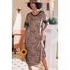 image:imageEkouaer Nightgowns for Women Long Nightgown Plus Size Moo Moos House Dress  Color Block Sleep Dress Short Sleeve Sleepwear V Neck Loungewear Oversized Lounge Dress M5XL Daily Wear Sleep HomeBrown Leopard Print