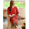 image:imageEkouaer Nightgowns for Women Long Nightgown Plus Size Moo Moos House Dress  Color Block Sleep Dress Short Sleeve Sleepwear V Neck Loungewear Oversized Lounge Dress M5XL Daily Wear Sleep HomePeacock Feather