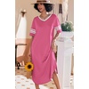 image:imageEkouaer Nightgowns for Women Long Nightgown Plus Size Moo Moos House Dress  Color Block Sleep Dress Short Sleeve Sleepwear V Neck Loungewear Oversized Lounge Dress M5XL Daily Wear Sleep HomePeach Pink