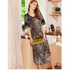 image:imageEkouaer Nightgowns for Women Long Nightgown Plus Size Moo Moos House Dress  Color Block Sleep Dress Short Sleeve Sleepwear V Neck Loungewear Oversized Lounge Dress M5XL Daily Wear Sleep HomeBrown Leopard Print2