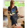 image:imageEkouaer Nightgowns for Women Long Nightgown Plus Size Moo Moos House Dress  Color Block Sleep Dress Short Sleeve Sleepwear V Neck Loungewear Oversized Lounge Dress M5XL Daily Wear Sleep HomeBlack Forest